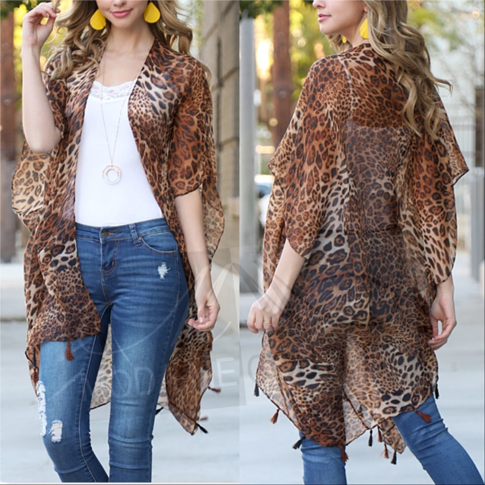 DARYA Gray OR Brown Leopard Kimono - Picture 2 of 3